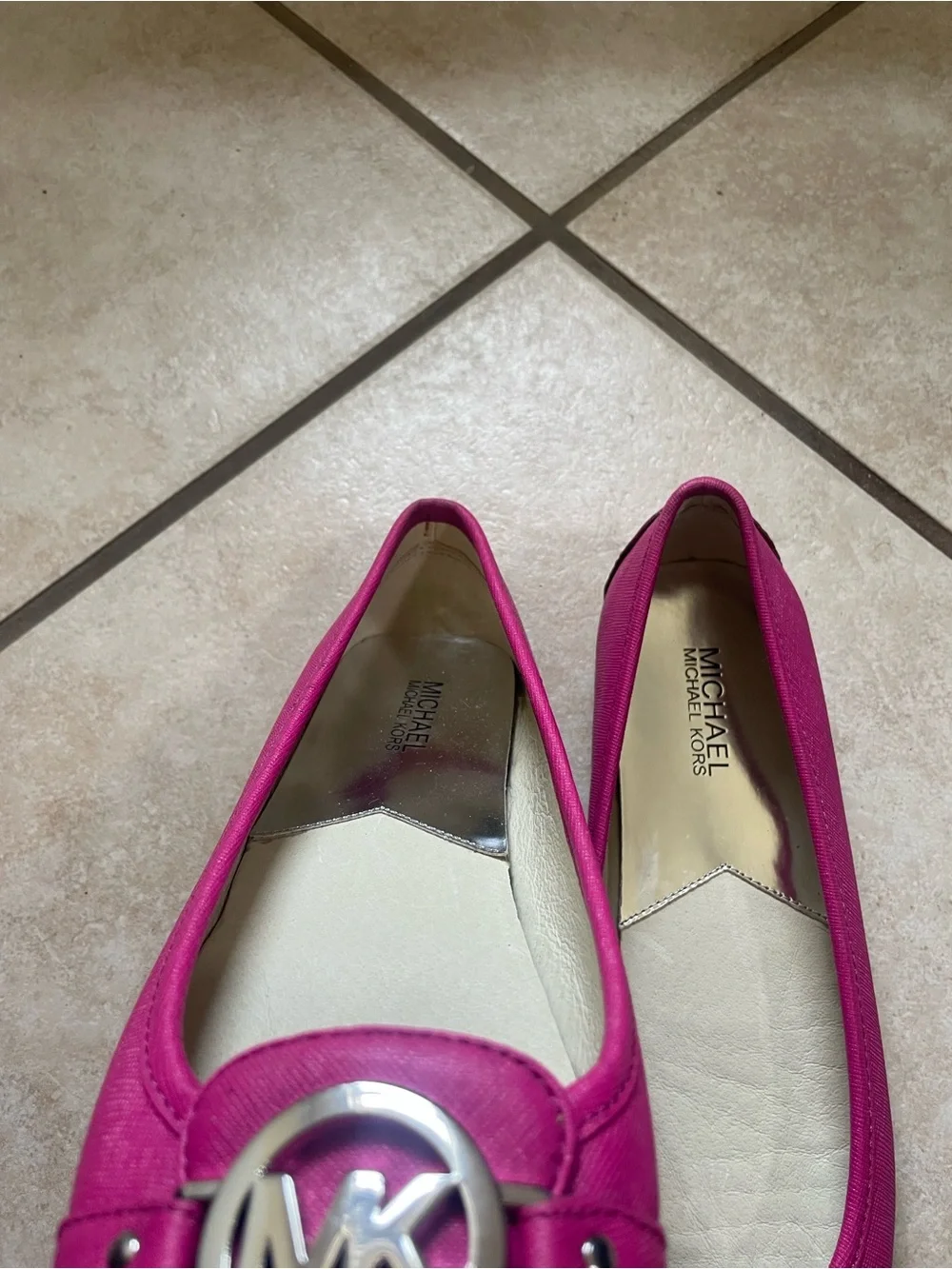 Michael Kors Hot Pink MK Logo Canvas Ballet Flats